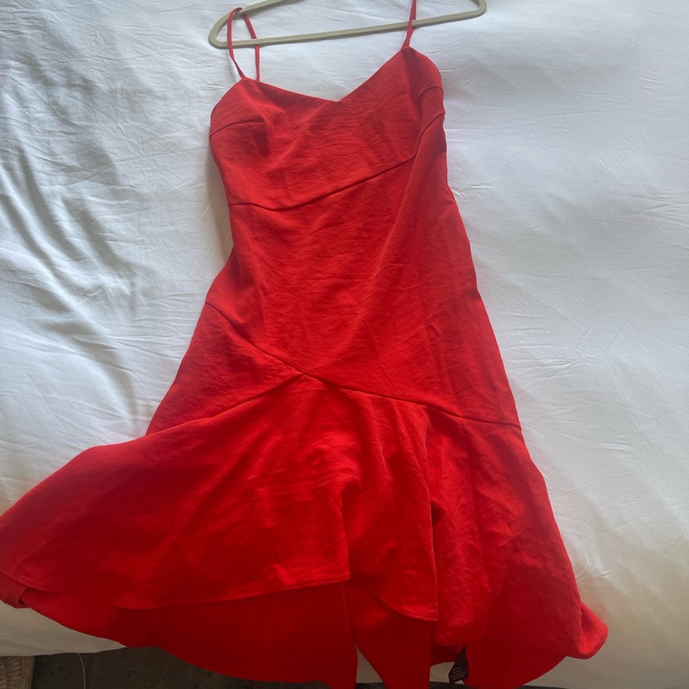 Lulu's Red Asymmetrical Pleated Midi party dress